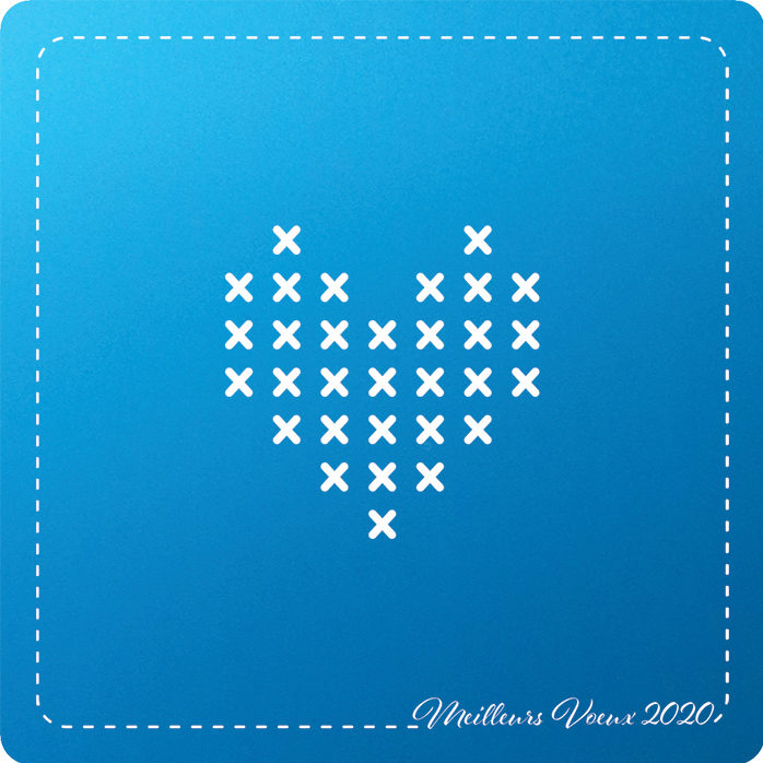 carte voeux personnalisee - point de croix 2020 - bleu clair
