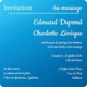 carte d'invitation mariage original bleu